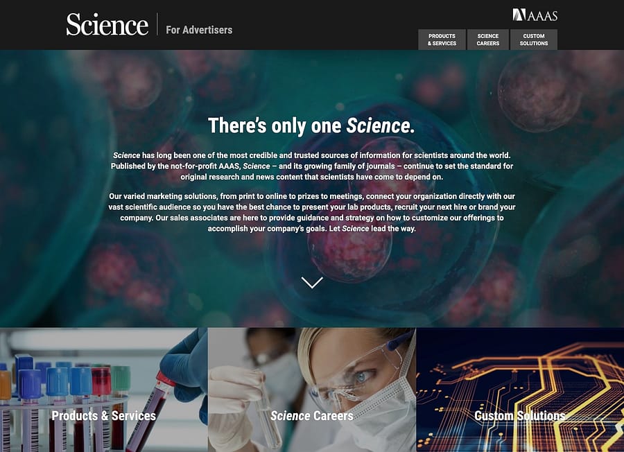 Advertising website Science Magazine
