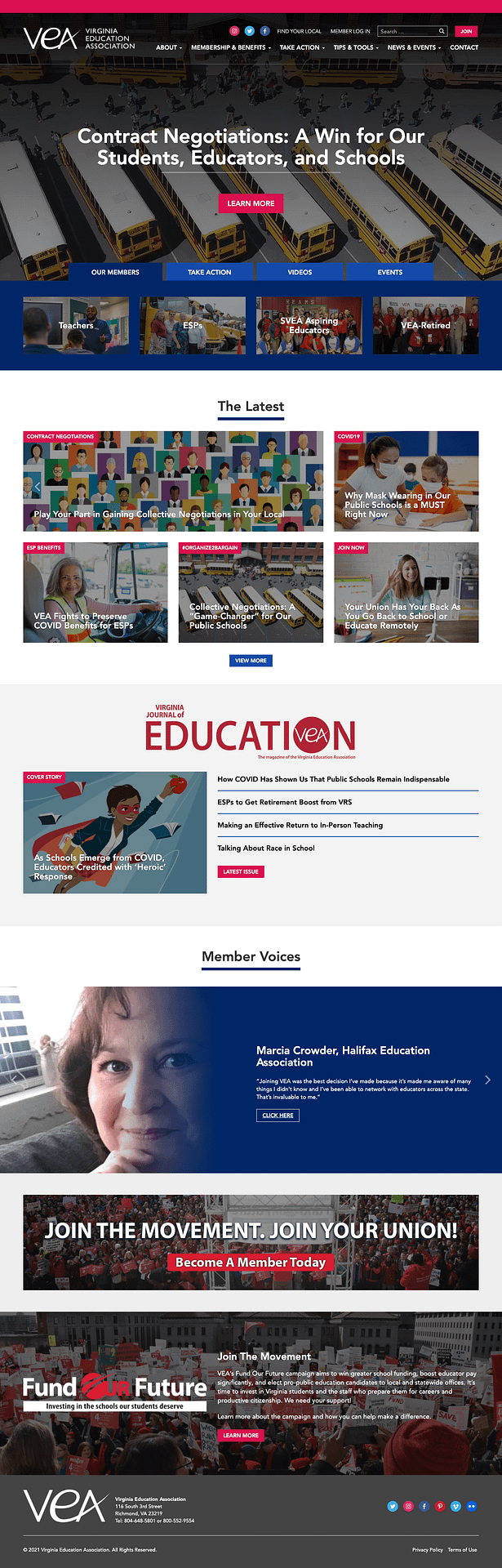 Virginia Education Association website design detail